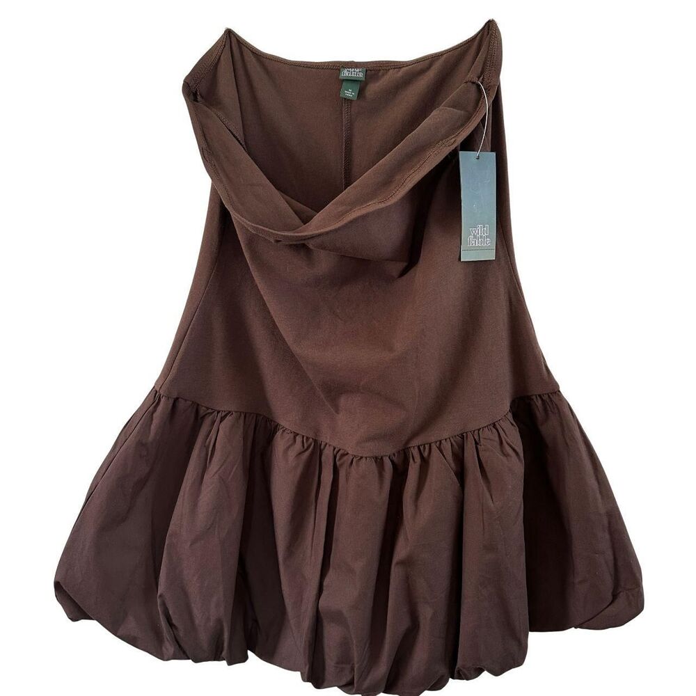 Wild Fable Strapless Bubble Hem Brown Mini Dress Size M NWT - Picture 4 of 8